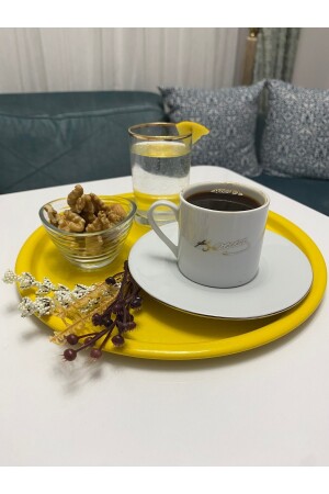 6-teiliges rundes Tee-, Kaffee- und Kuchen-Serviertablett aus Metall, dekoratives Präsentationstablett UFK-TPS - 4