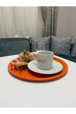 6-teiliges rundes Tee-, Kaffee- und Kuchen-Serviertablett aus Metall, dekoratives Präsentationstablett UFK-TPS - 5
