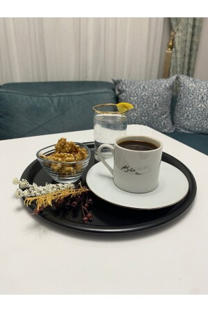 6-teiliges rundes Tee-, Kaffee- und Kuchen-Serviertablett aus Metall, dekoratives Präsentationstablett UFK-TPS - 6
