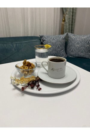 6-teiliges rundes Tee-, Kaffee- und Kuchen-Serviertablett aus Metall, dekoratives Präsentationstablett UFK-TPS - 7