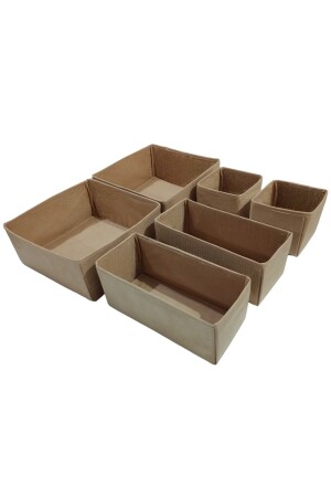 6-teiliges Schubladen-Organizer-Set in Beige – Mehrzweck-Schrankbox-Set - 3