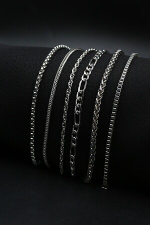 6-teiliges silberfarbenes Herrenarmband-Set mit Kette - 1