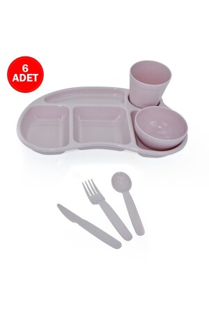 6-teiliges Table D'hote-Set für Kinder, 5 Fächer, Frühstücks-Table D'hôte-Set, Schüssel, Glas, Gabel, Messer, Löffel, Pulver P6-281 - 1