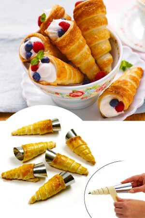 6-teiliges Teigformer-Set aus Stahl für Kuchen, Volovan, Croissant, Kornett, Gebäck, Backen, 11 x 3–5 cm - Gat Shop