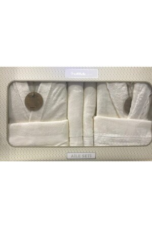 6-teiliges Unisex-Bademantel-Set aus 100 % Baumwolle in Beige mit Schnürung und Orchidee - 3