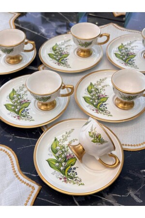 مجموعة من 6 كوبات قهوة Victory Hürrem مع طبق لخدمة البيضاء - Onedekor