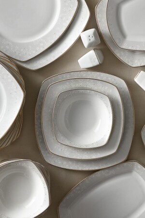 (منز إستر) الذهب 60 قطعة عشاء البورتسلاني مجموعة 12 شخص مربع 153 03. 07. 7448 - Karaca