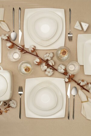 مـنـز-شيـلا البورتسلين 60 قطعة عشاء مجموعة 12 شخص كريم 8697918737603 - Karaca