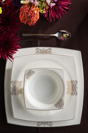 (مينز) العظام الجميلة (لوتس) الجديدة (60 قطعة مربع عشاء (مجموعة 12 شخصًا) - Karaca