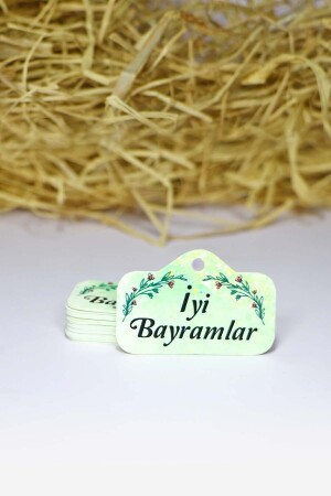 60 Adet Bayram Etiketi “iyi Bayramlar” Baskılı Beyaz Etiket (4x6 Cm) - 1