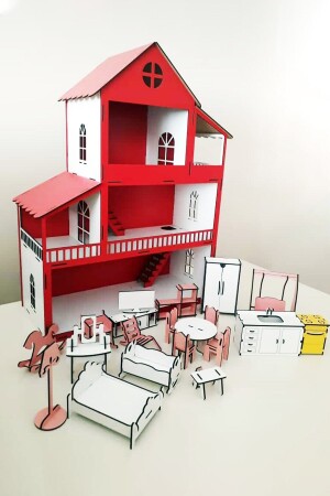 60 cm beleuchtetes Holzspielhaus mit Namen (rot) 60 cm OyunEvi - 2
