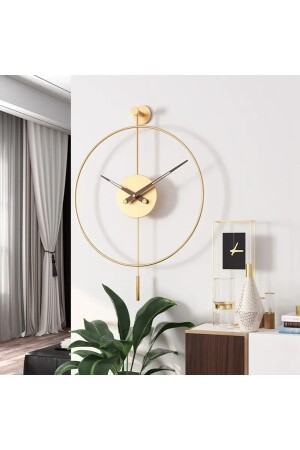 60 cm Gold Tiktok, Walnuss 35 cm Stunden- und Minutenzeiger, moderne dekorative Metallwanduhr mit Pendel tiktokGold69 - MetaQuartz Aksesuar