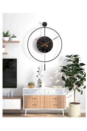 60 cm (KEINE LED) - Schwarz Timelles - Schwarzer Kern, moderne dekorative Metallwanduhr mit Pendel Timelles-kristalGold - 7