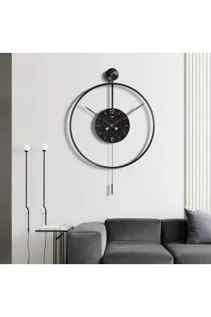 60 Cm (LED YOK) - Siyah Timelles - Siyah Göbek , Modern Dekoratif Sarkaçlı Metal Duvar Saati Timelles-kristalGold - 2