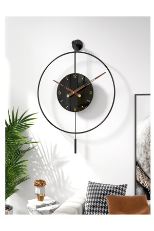 60 Cm (LED YOK) - Siyah Timelles - Siyah Göbek , Modern Dekoratif Sarkaçlı Metal Duvar Saati Timelles-kristalGold - 3