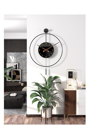 60 Cm (LED YOK) - Siyah Timelles - Siyah Göbek , Modern Dekoratif Sarkaçlı Metal Duvar Saati Timelles-kristalGold - 4