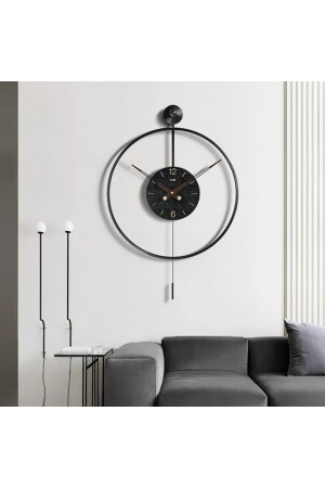 60 Cm (LED YOK) - Siyah Timelles - Siyah Göbek , Modern Dekoratif Sarkaçlı Metal Duvar Saati Timelles-kristalGold - 1