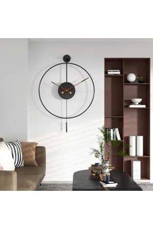 60 cm schwarzer Tiktok – Walnuss 35 cm Stunden- und Minutenzeiger, moderne dekorative Metallwanduhr mit Pendel tiktokPlus60 - 1