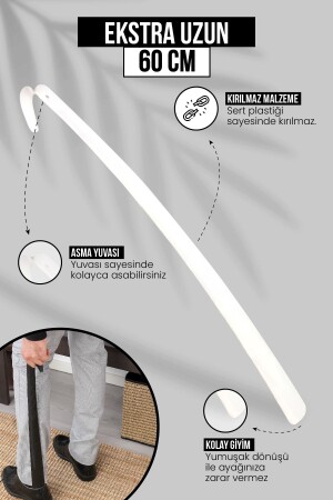 60 cm weißer Schuhlöffel aus Hartplastik zum Aufhängen, weicher Schuhlöffel, lang - 2