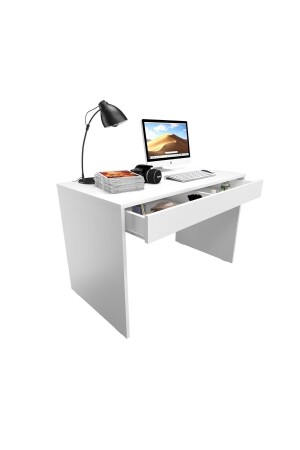 60 x 112 cm weißer Schreibtisch mit Schubladen, Computertisch, Bürotisch, Schminktisch mit Schubladen - 7