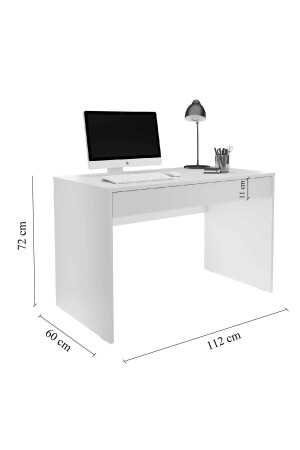 60 x 112 cm weißer Schreibtisch mit Schubladen, Computertisch, Bürotisch, Schminktisch mit Schubladen - 8