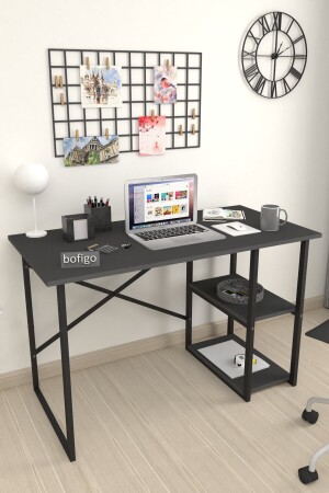60 x 120 cm Schreibtisch mit 2 Ablagen, Computertisch, Büro, Vorlesung, Esstisch, Anthrazit, Bfg-Calis. Tisch-2Regale-60x120 - 1
