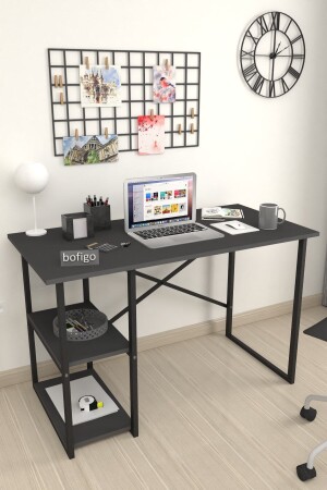 60 x 120 cm Schreibtisch mit 2 Ablagen, Computertisch, Büro, Vorlesung, Esstisch, Anthrazit, Bfg-Calis. Tisch-2Regale-60x120 - 2