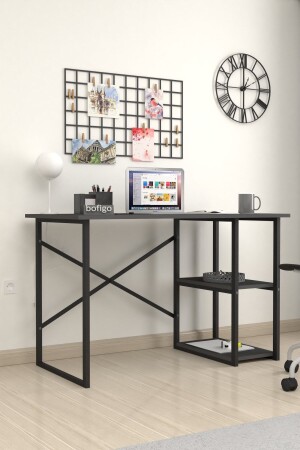 60 x 120 cm Schreibtisch mit 2 Ablagen, Computertisch, Büro, Vorlesung, Esstisch, Anthrazit, Bfg-Calis. Tisch-2Regale-60x120 - 3