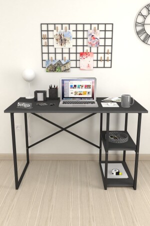 60 x 120 cm Schreibtisch mit 2 Ablagen, Computertisch, Büro, Vorlesung, Esstisch, Anthrazit, Bfg-Calis. Tisch-2Regale-60x120 - 4