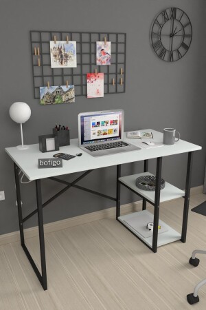 60 x 120 cm Schreibtisch mit 2 Ablagen, Computertisch, Büro, Vorlesung, Esstisch, Weiß, Bfg-Calis. Tisch-2Regale-60x120 - 1