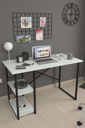 60 x 120 cm Schreibtisch mit 2 Ablagen, Computertisch, Büro, Vorlesung, Esstisch, Weiß, Bfg-Calis. Tisch-2Regale-60x120 - 2