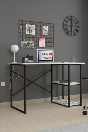 60 x 120 cm Schreibtisch mit 2 Ablagen, Computertisch, Büro, Vorlesung, Esstisch, Weiß, Bfg-Calis. Tisch-2Regale-60x120 - 3