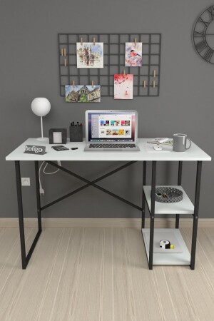 60 x 120 cm Schreibtisch mit 2 Ablagen, Computertisch, Büro, Vorlesung, Esstisch, Weiß, Bfg-Calis. Tisch-2Regale-60x120 - 4