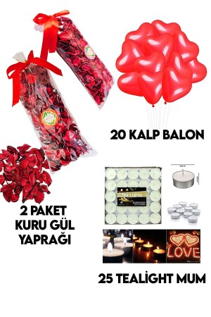 600 Kuru Gül Yaprağı,20 Kalp Balon,25 Beyaz Mum Romantik Hediye 14 Şubat Sevgililer Günü Doğum Günü tye1101210148 - 2