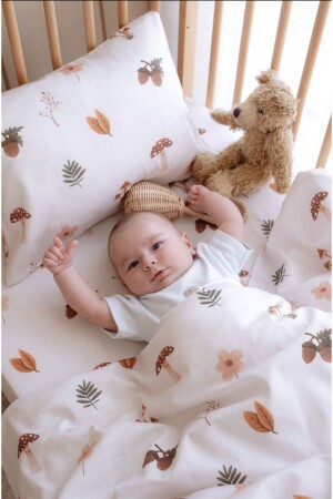 ملابس الأطفال - سرير الحديقة - جانب الأم (60X120 سم) غطاء وملف مجموعة - القطن ساتين - الغابة - Lollie Baby&Kids