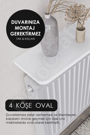 60x18 Cm - Duvara Montajsız Beyaz Petek Üstü Uçan Raf Dresuar Oval Kesim - 4