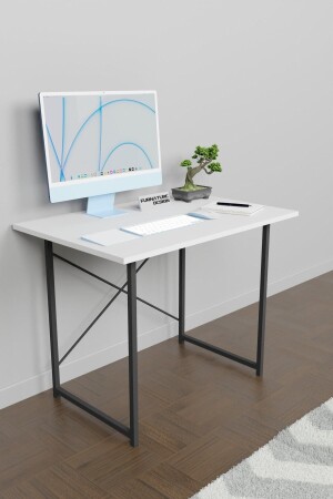 60x90 Çalışma Masası Metal Ayaklı Ders Çalışma Ofis Masası Beyaz - 1