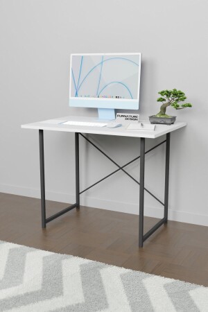 60x90 Çalışma Masası Metal Ayaklı Ders Çalışma Ofis Masası Beyaz - 2