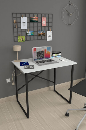 60x90 cm Çalışma Masası Laptop Bilgisayar Masası Ofis Ders Yemek Cocuk Masası Beyaz 60x90-Profil-Rafsiz-Capraz - 2
