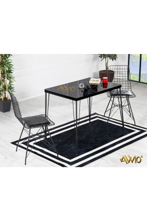 60x90 Ezgi 2 Kişilik Yemek Masası Takımı-mutfak Masası Takımı-siyah Mermer Desenli Oval Kenar - 1