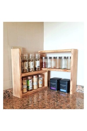 مرفق المطبخ الصلب المزخرف 6145 رف العطور الخشبية - Doğal Life