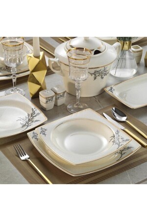 (منيز-بون مار 62 قطعة مربع عشاء ذهبية لـ 12 شخصًا - 1137521 PRA-4054619-9092 - Kütahya Porselen