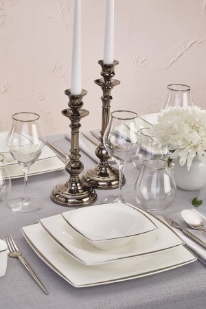 مـنـز-فـين بيرل أجيت بلاتين 62 قطعة عشاء مجموعة 12 شخص مربع 153. 03. 08. 0298-1 - Karaca
