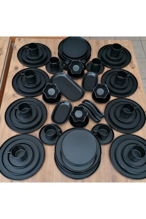 مـنـز-ستـفـكـة الإفطار المـتـكـمـل مـات أسود 63 قطعة لـ 12 شخص dmt212163 - Demet Çeyiz