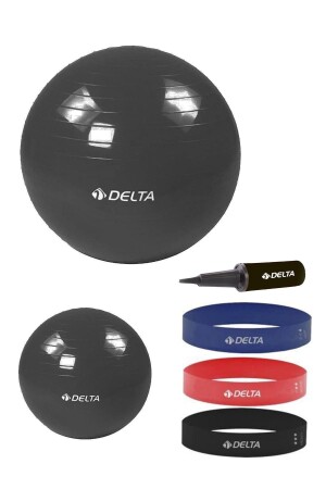 65 cm-25 cm Pilates-Ball, 3-teiliges Squat-Band, Übungs-Widerstandsband, Pilates-Ballpumpen-Set 65-20-PMP-LBS-S4-BLACK - 1