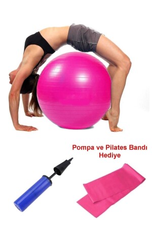 65 Cm Fitilli Pilates Topu Ve Pompa Seti Plates Yoga Spor Egzersiz Top Jimnastik Fitness Gym Pembe - 1