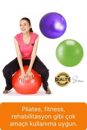 65 cm Yoga Pilates Topu ve Şişirme Pompası Hediye Denge Egzersiz Aerobik Jimnastik Reformer Spor Set - 2