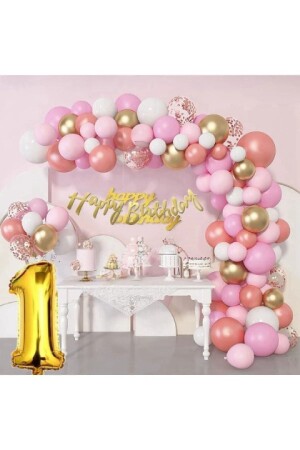 65-teiliges Luftballon-Set, luxuriöses Rosa-Roségold-Ballon-Set für 1 Jahr - 1