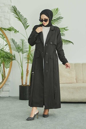 6625- Trenchcoat mit Gürtel, Schwarz - 1