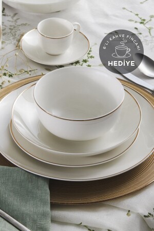 (منز رووان) 69 قطعة عشاء عظمي جديد لـ 12 شخص مع كوب قهوة ذهبية هدية 153. 03. 08. 4134 - Karaca